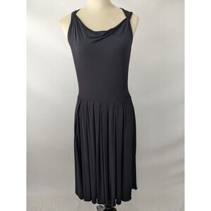 Barneys New York Midi Dress Black Small Pleated Sleeveless